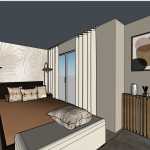 plan 3D de visualisation d'une chambre décorée de façon moderne
